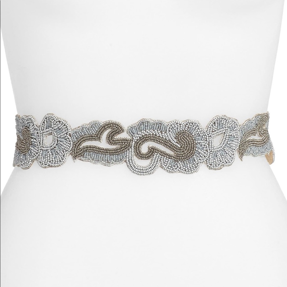 Nordstrom Glint Gray S/M Beaded Waist Belt